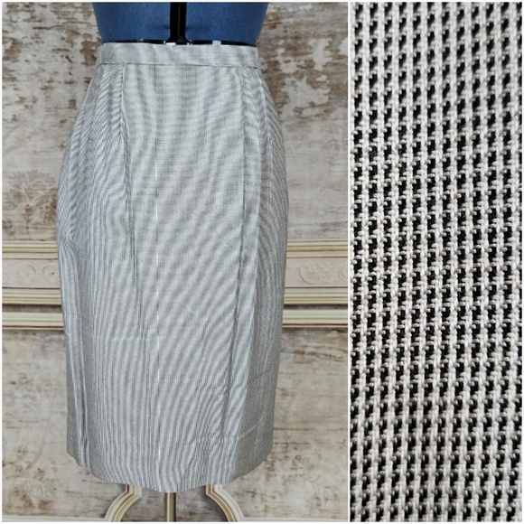 Vintage Dresses & Skirts - Vintage Houndstooth Pencil Skirt VTG 1990s 90s M Black White Academia Pinup Ska